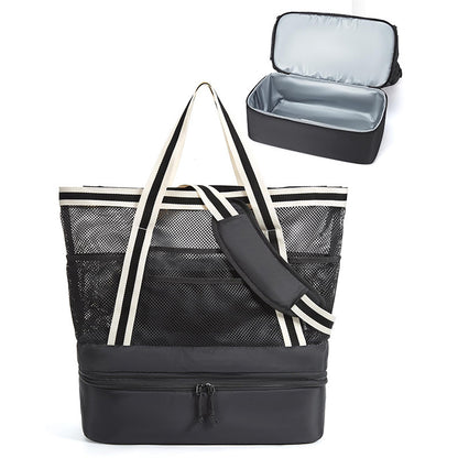 Insulated Mesh Beach Tote Bag with Multi-Compartment Storage Acalora