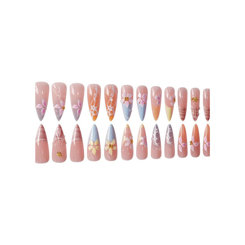 Artistic Floral Stiletto Press-On Nail Art Acalora