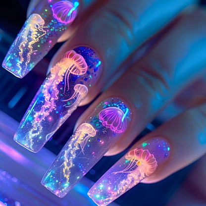 Gel Nail Art Design with Luminescent Jellyfish Acalora