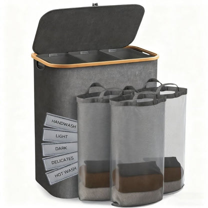 Laundry separation system with three compartments and removable inner pockets Acalora