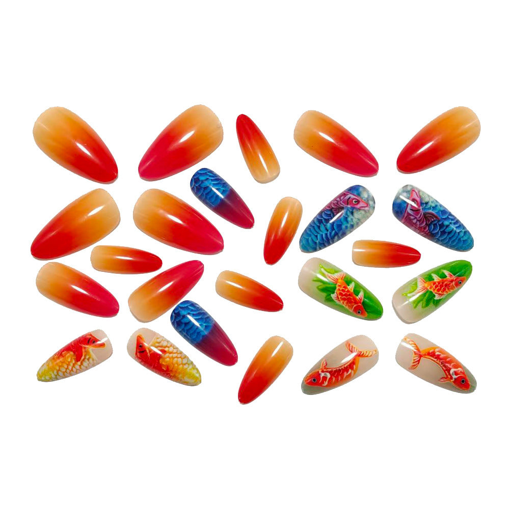 Artificial nail set with vivid fish motifs Acalora