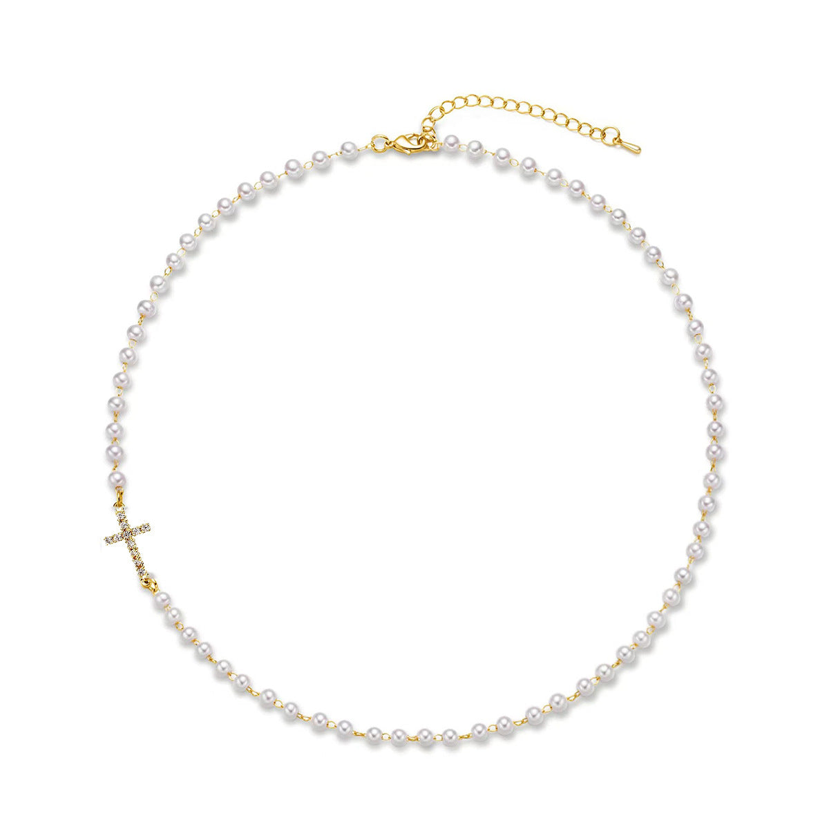 BowLift | Dainty Faux Pearl Cross Station Choker Necklace