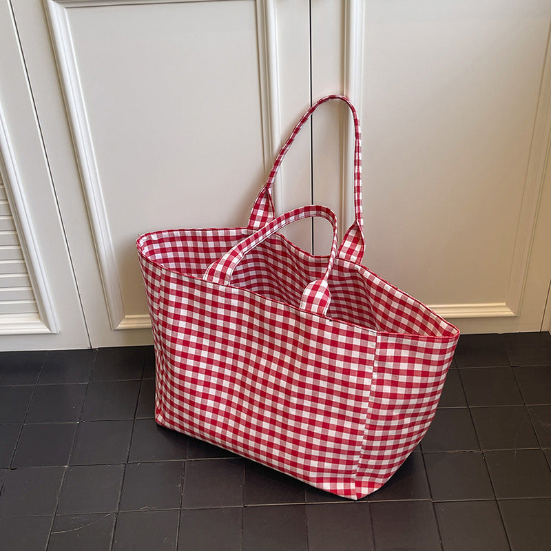Stylish Checked Utility Tote Bag Acalora