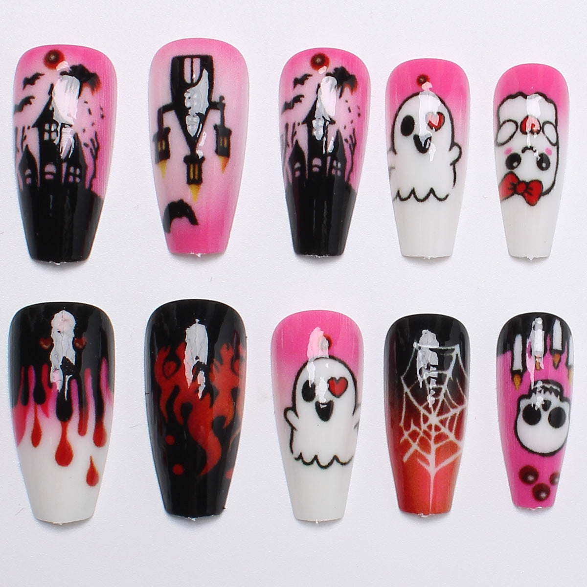 Acrylic nail set with creepy Halloween design and playful motifs Acalora