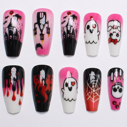 Acrylic nail set with creepy Halloween design and playful motifs Acalora