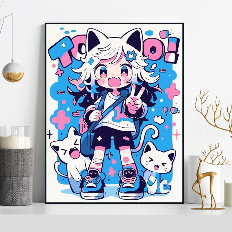 Whimsical Cat-Themed Illustration Wall Art