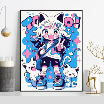 Whimsical Cat-Themed Illustration Wall Art