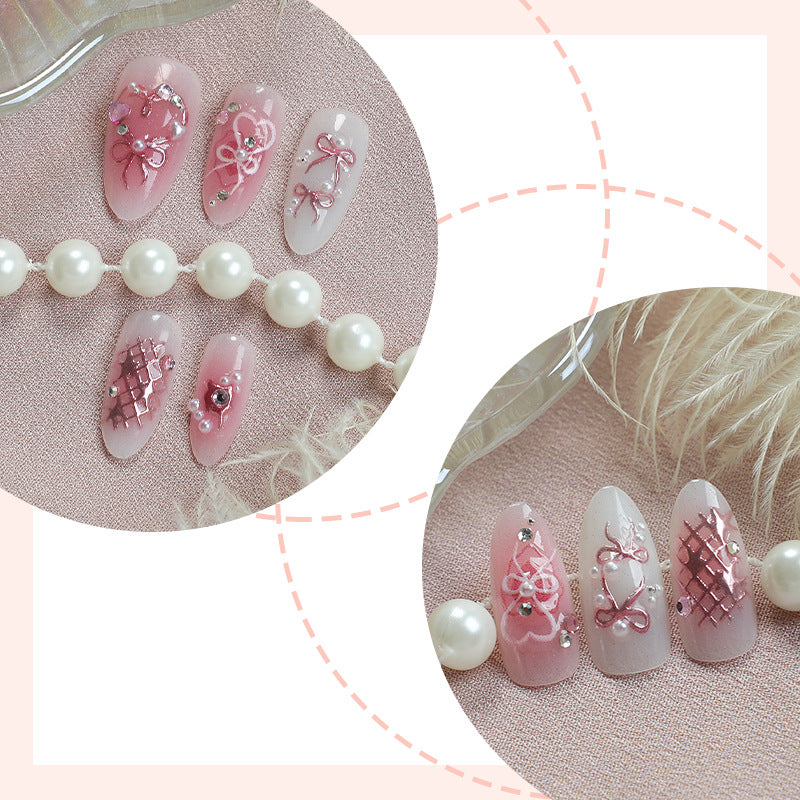 Decorative Press-On Nail Art Set with Elegant Floral and Gem Accents Acalora