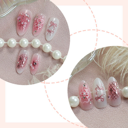 Decorative Press-On Nail Art Set with Elegant Floral and Gem Accents Acalora