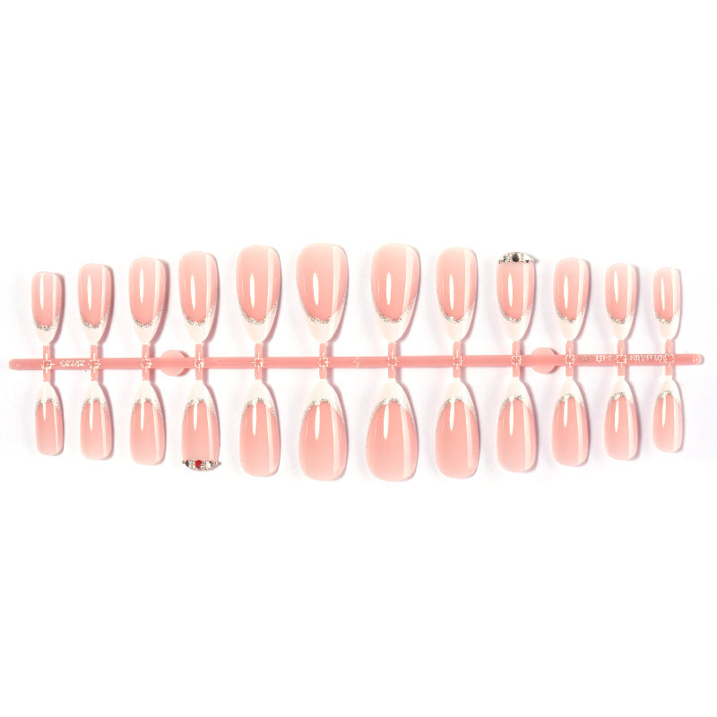 Elegant Press-On Nail Set with Glittering Silver Edges Acalora