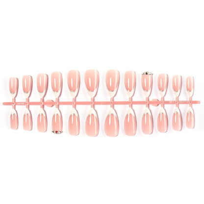 Elegant Press-On Nail Set with Glittering Silver Edges Acalora