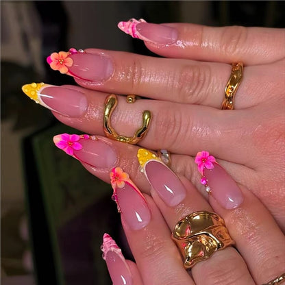 3D Floral Accent Press-On Nail Art Set Acalora