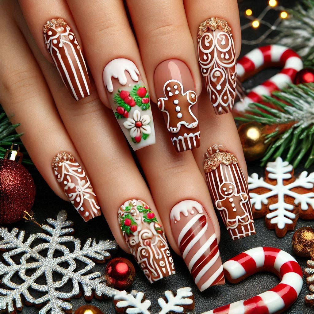 Artificial nails with Christmas design Acalora