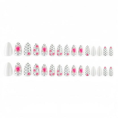 Artificial nail set with floral accents and polka dots Acalora