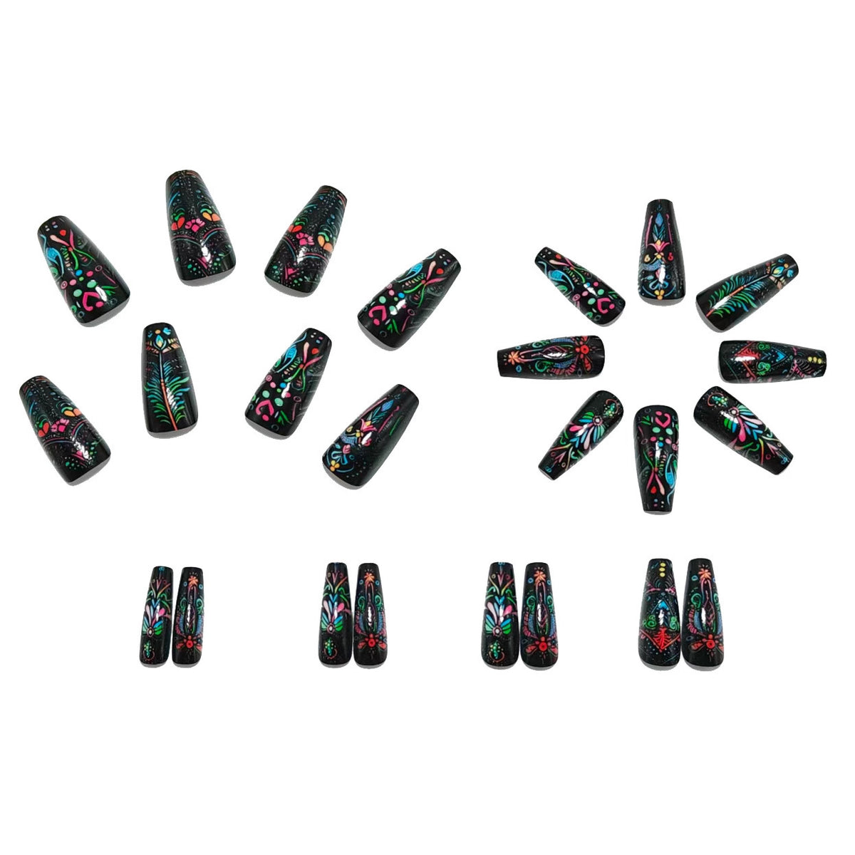 Art nails with delicate floral design and vibrant color plays Acalora