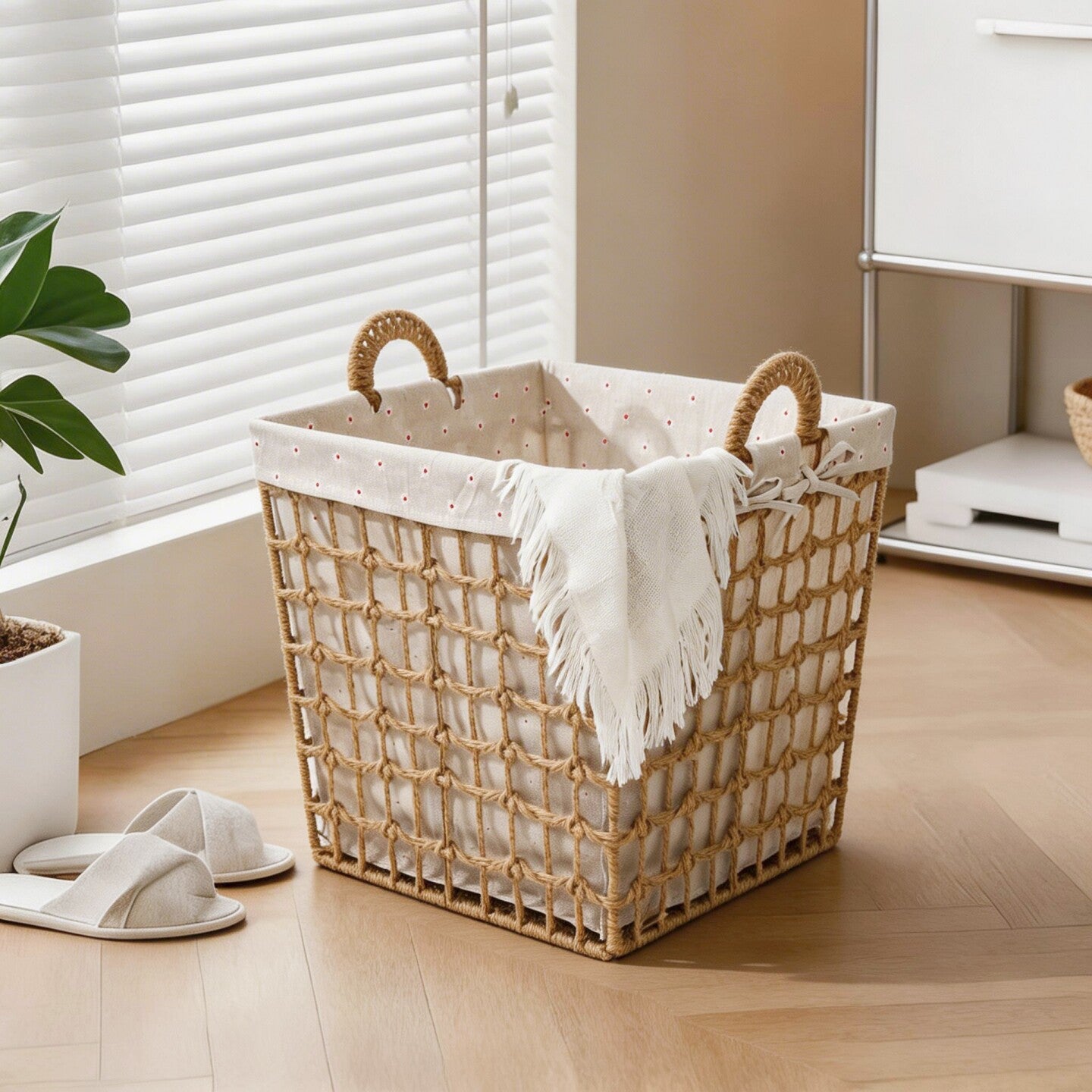 Storage basket with decorative fabric lining