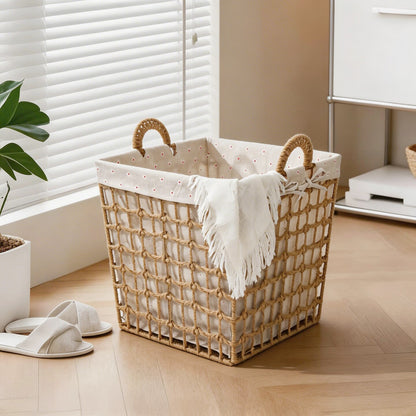 Storage basket with decorative fabric lining