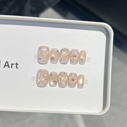Decorative Floral Press-On Nail Set with Shimmering Accents Acalora