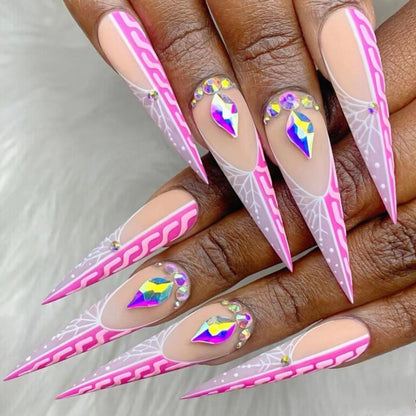 Creative Stiletto Art Nails with Geometric Patterns Acalora