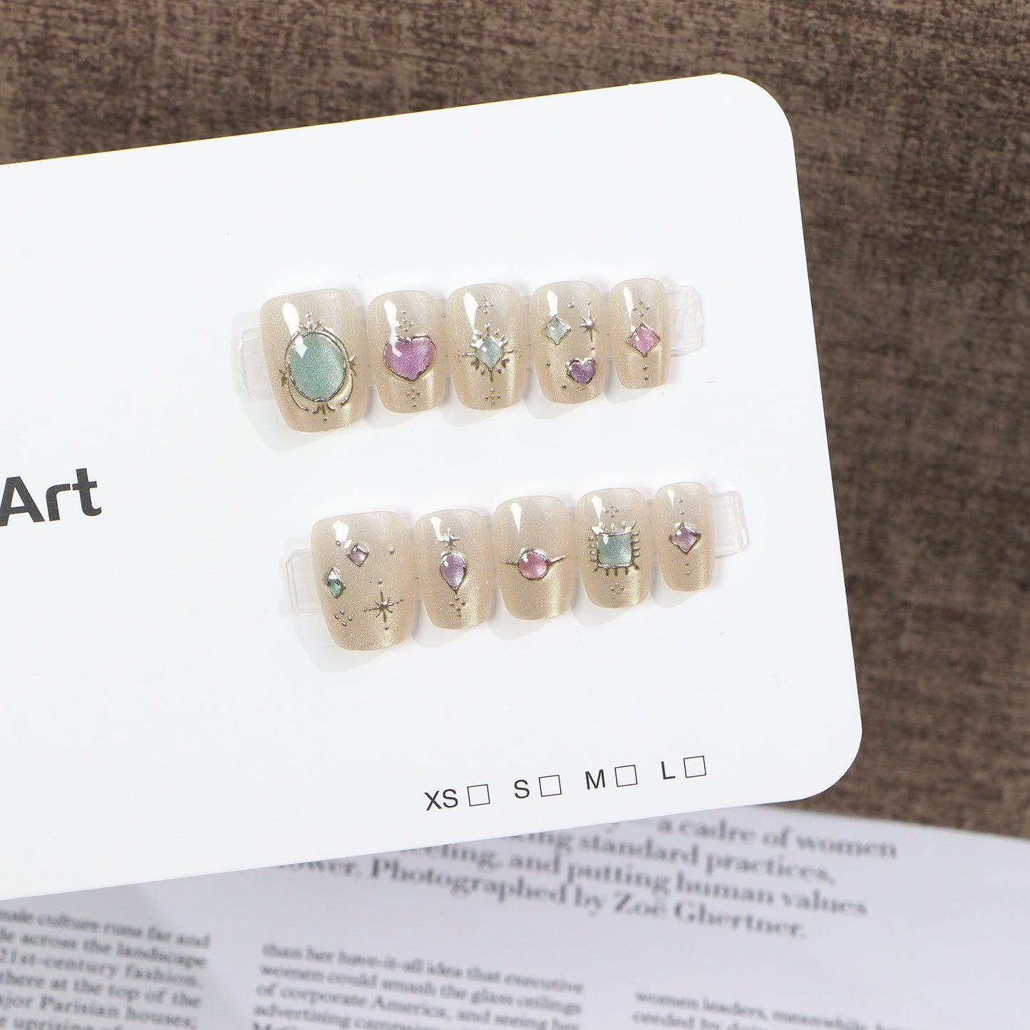 Decorative Press-On Nail Art Set with Gemstone Accents Acalora