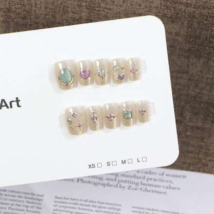 Decorative Press-On Nail Art Set with Gemstone Accents Acalora