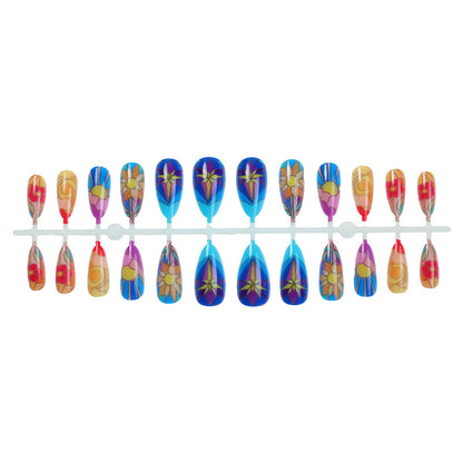 Artistic Press-On Nail Art Set with Floral and Geometric Patterns Acalora