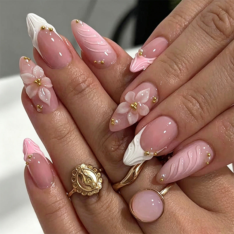 Artificial nail set with filigree floral design and elegant glitter Acalora