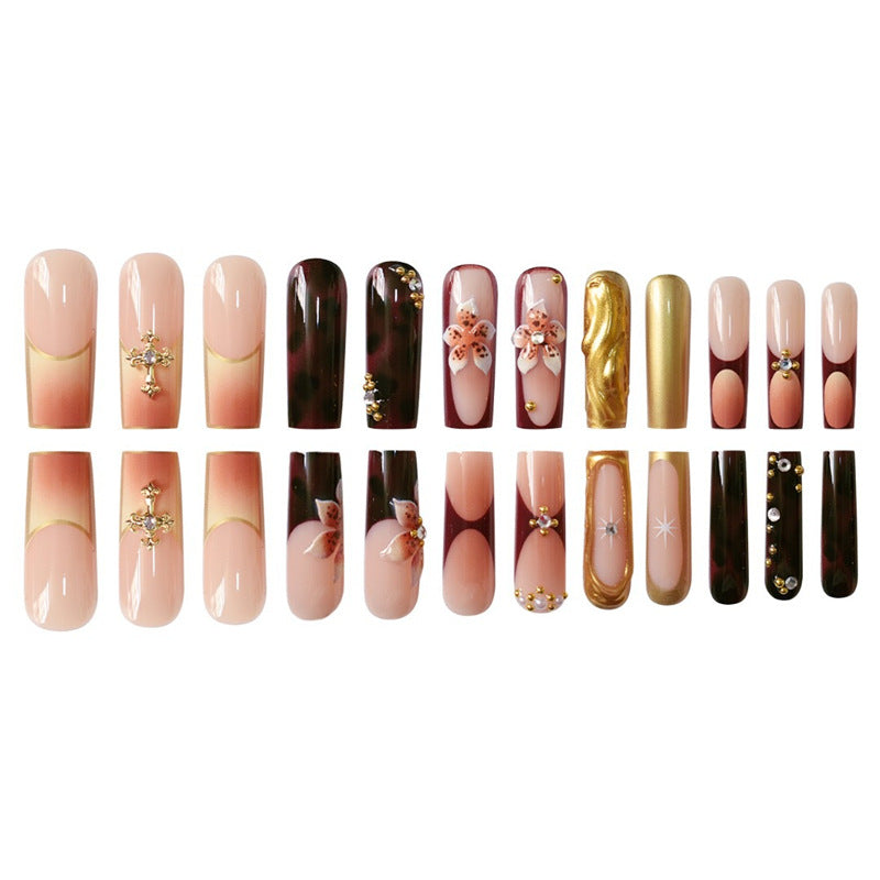 3D Floral and Gemstone Press-On Nail Set Acalora