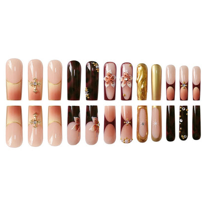 3D Floral and Gemstone Press-On Nail Set Acalora