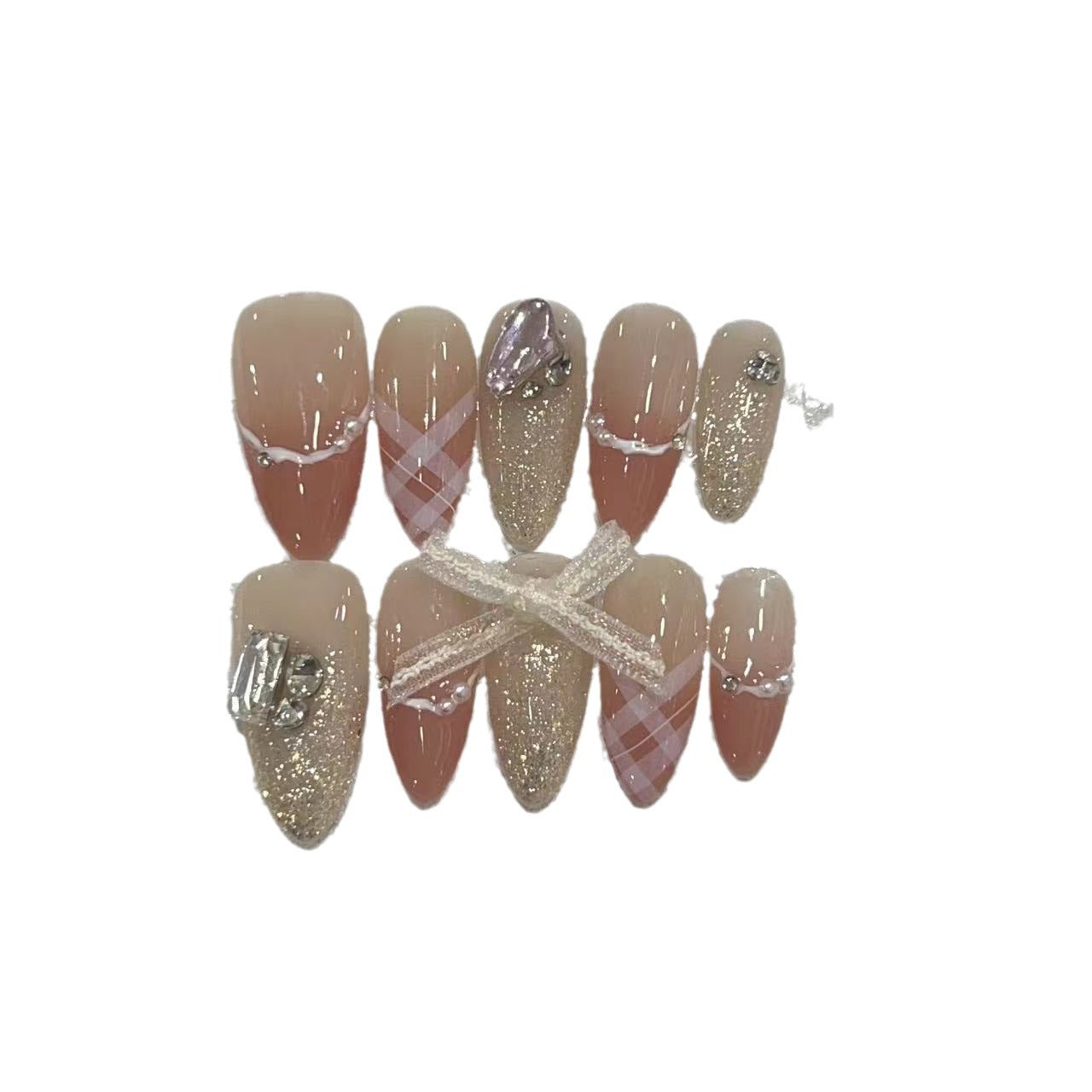 Decorative Stiletto Press-On Nail Art Set with Rhinestone and Glitter Accents Acalora