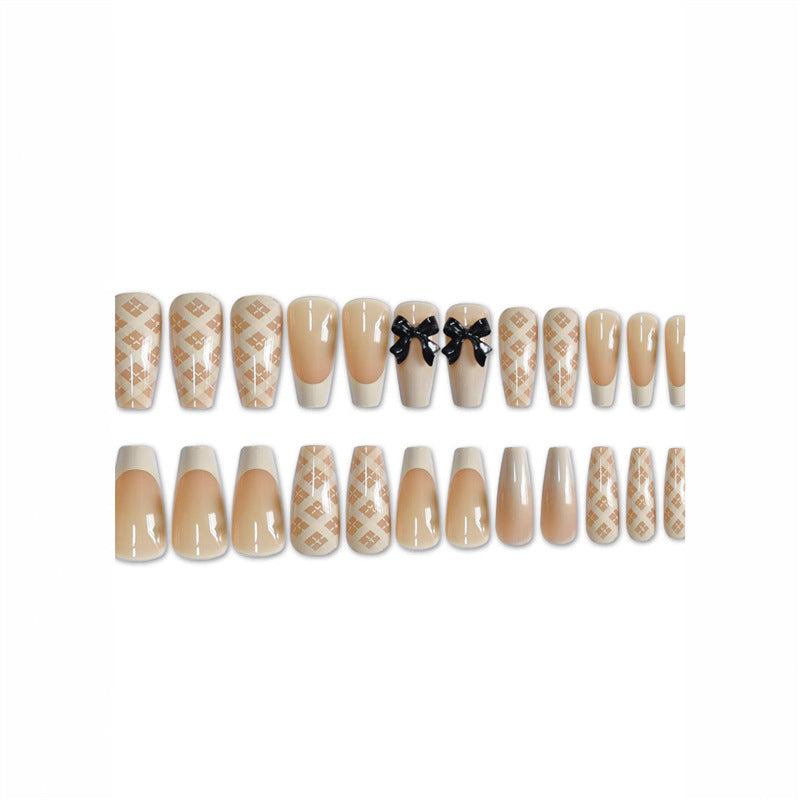 Stylish Press-On Nail Set with Decorative 3D Bow Accents Acalora