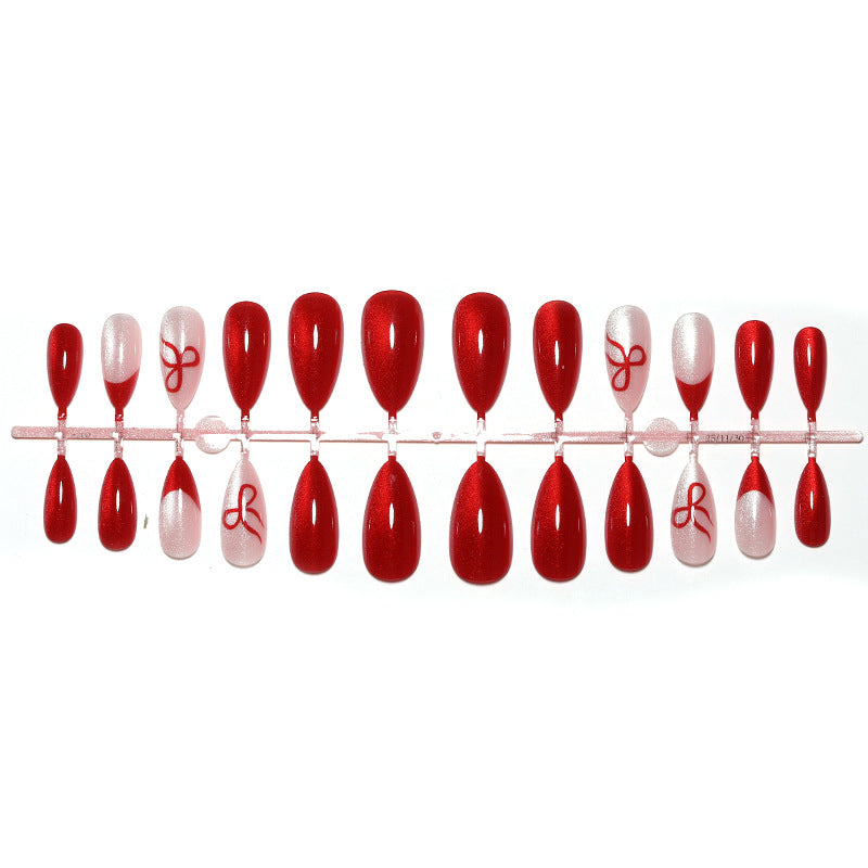 Glossy Press-On Nail Set with Elegant Ribbon Designs Acalora