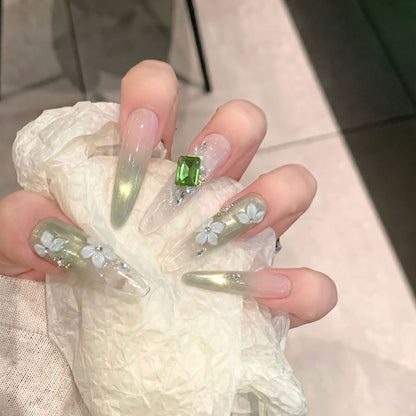 Floral Gemstone Stiletto Nail Set Acalora