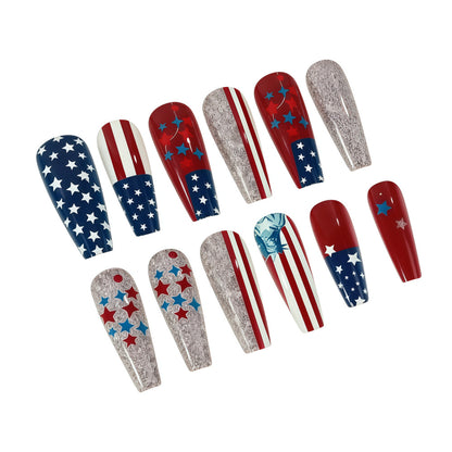 Festive artificial nails with patriotic motifs Acalora