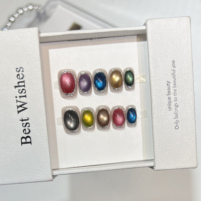 Colorful Metallic Press-On Nail Set with Glittering Accents Acalora