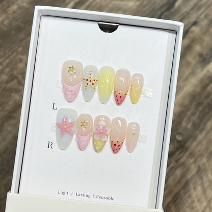 Summer-Inspired Press-On Nail Art Set Acalora