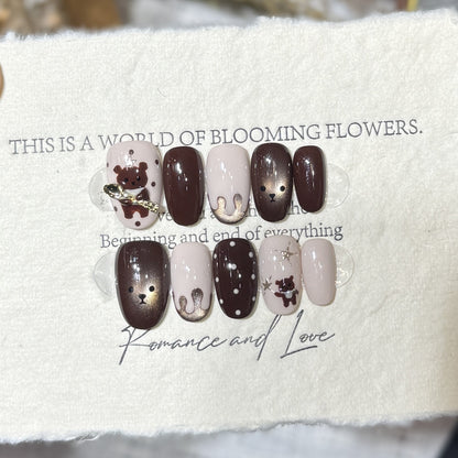 Whimsical Animal-Themed Press-On Nail Art Set Acalora