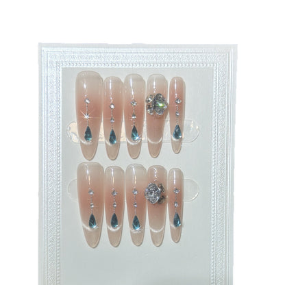 Glamorous Press-On Nail Art Set with Crystal Embellishments Acalora