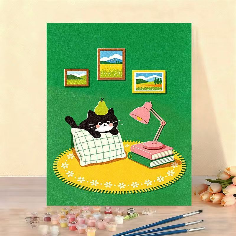 Whimsical Cat Illustration Canvas Artwork