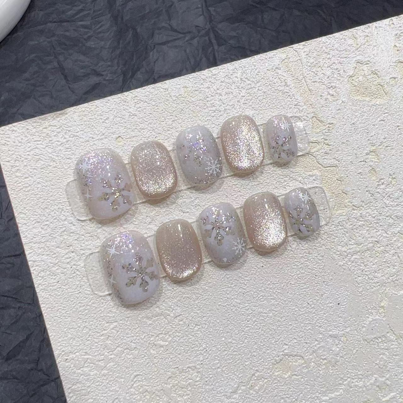 Chic Glittery Press-On Nail Set with Snowflake Design Acalora