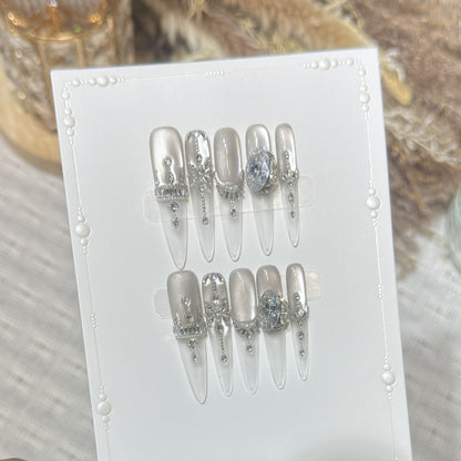 Premium Rhinestone-Embellished Press-On Nail Set Acalora