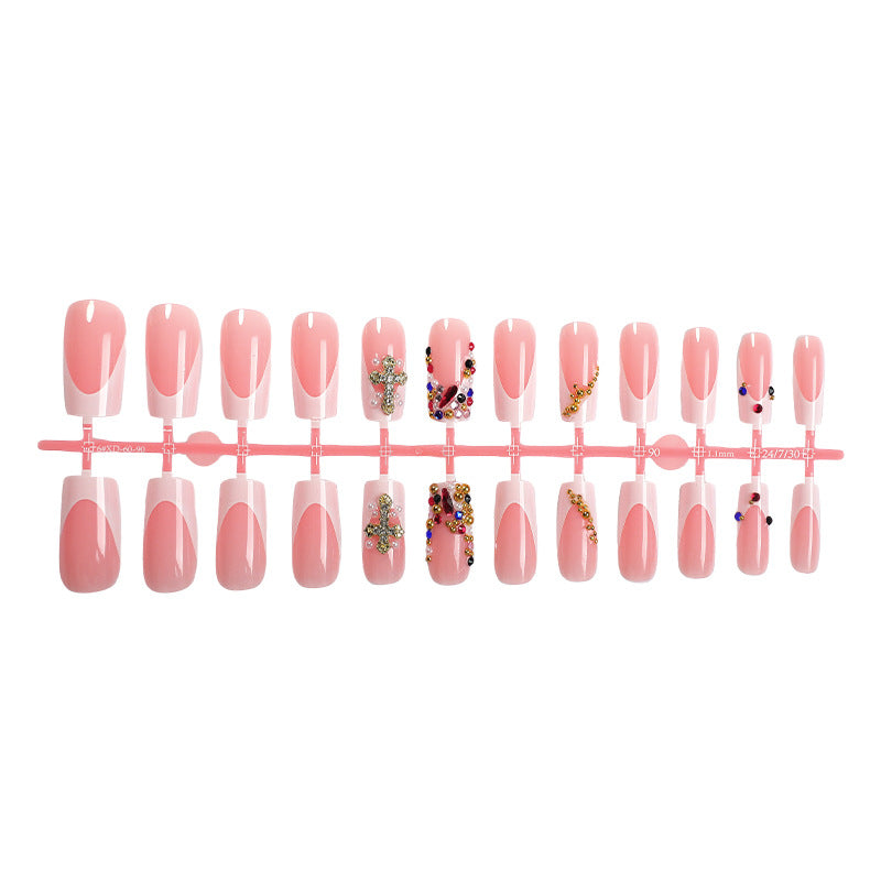 Decorative Press-On Nails Set with Artistic Gemstone Accents Acalora