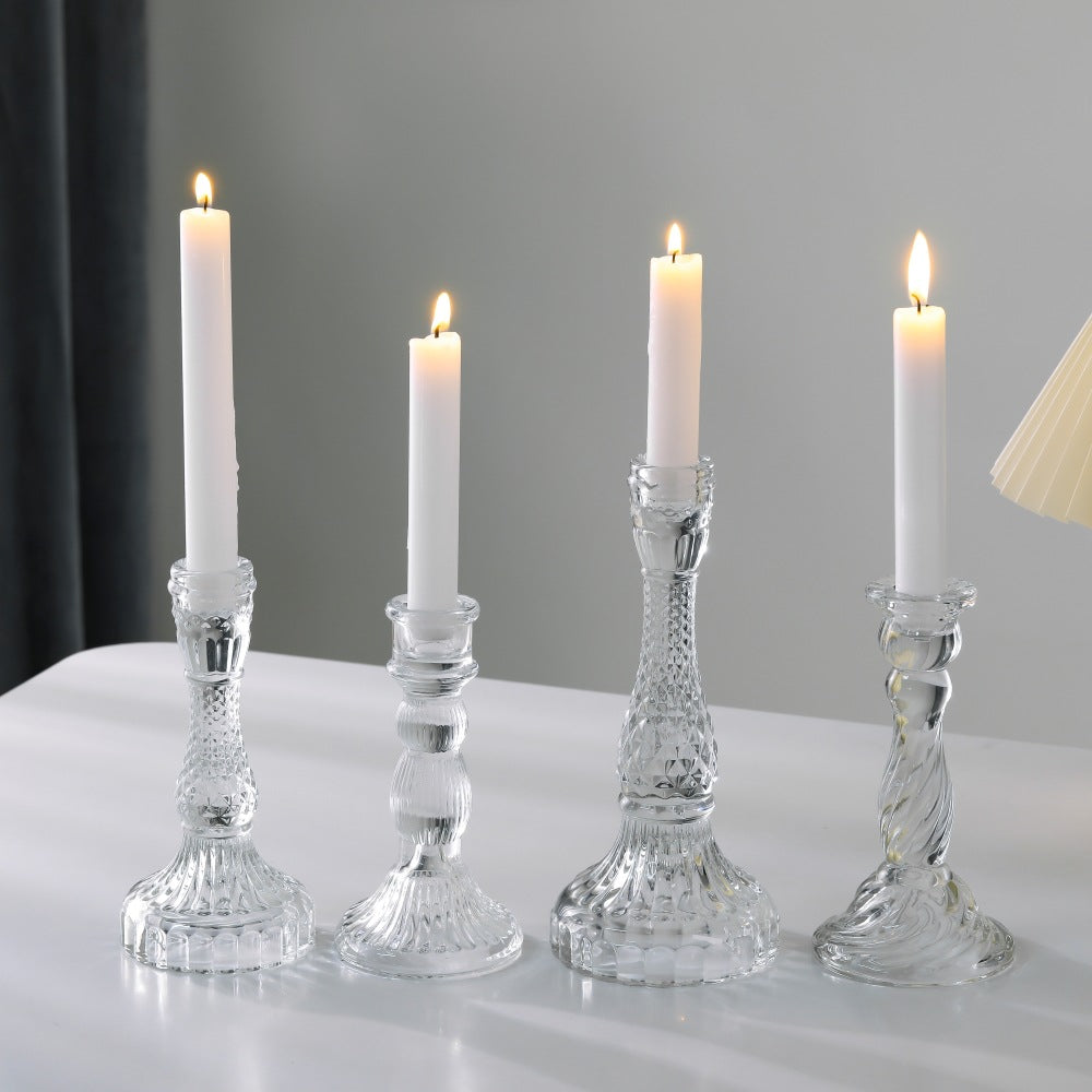 Tall Pressed Glass Decorative Candlestick Holder Acalora