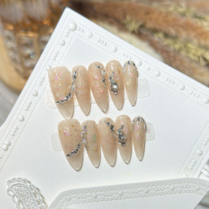 Glamorous Stiletto Press-On Nail Art Set with Floral and Glitter Details Acalora