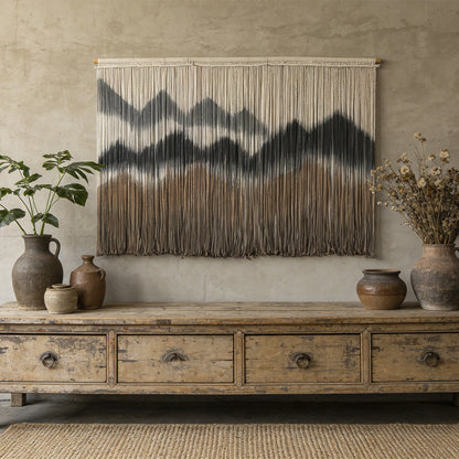 Elegant macrame wall hanging with artistic wave pattern