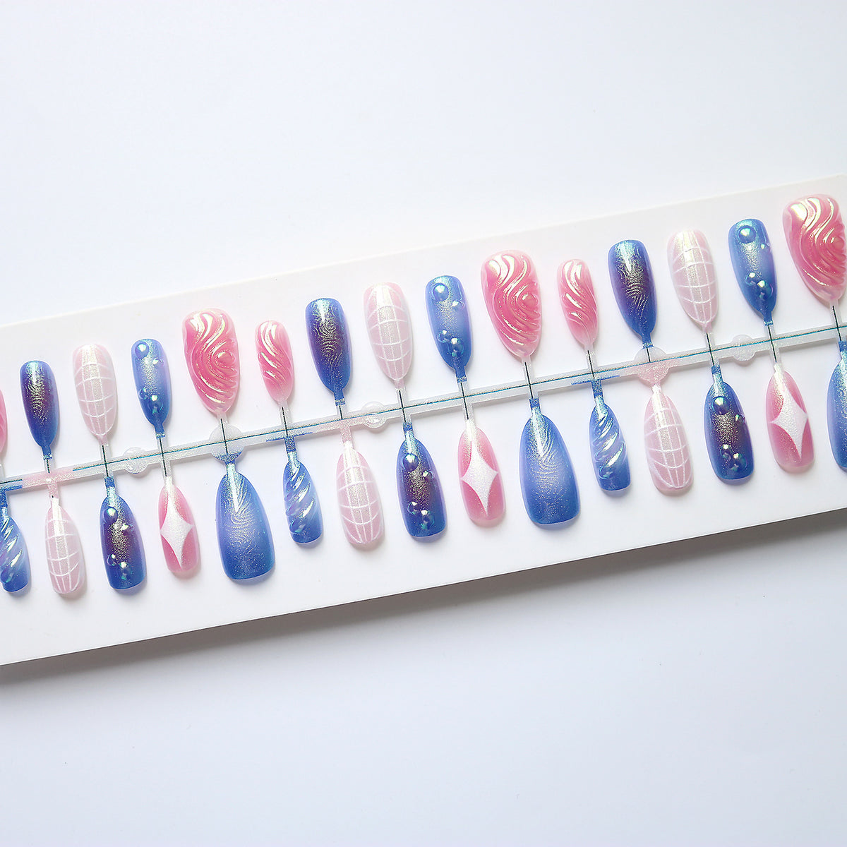 Decorative Press-On Nail Art Set with Iridescent and Abstract Designs Acalora