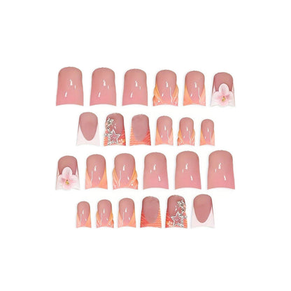 Artistic Press-On Nail Art Set with Floral and Gemstone Accents Acalora