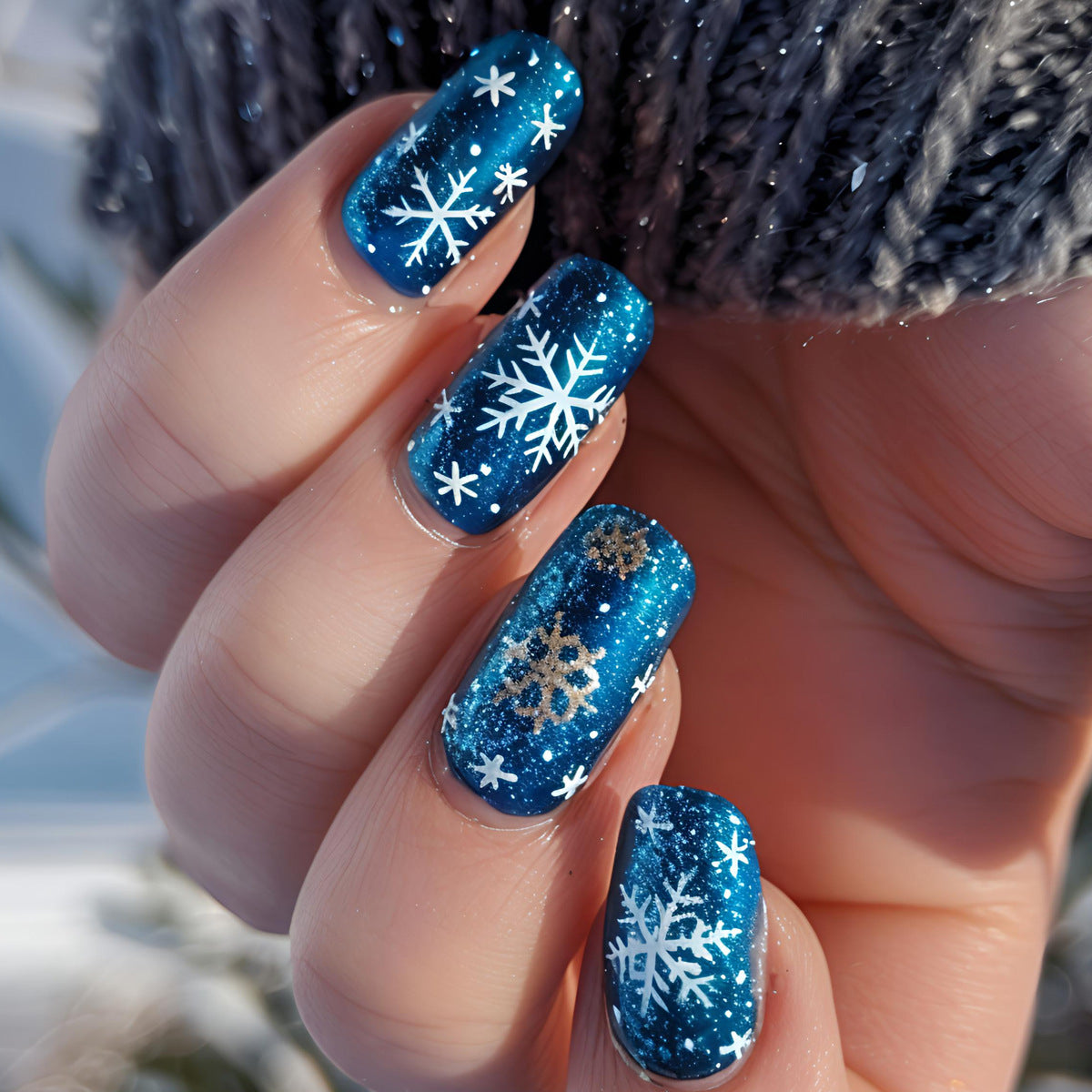 Festive Winter-Themed Glitter Nail Art Acalora