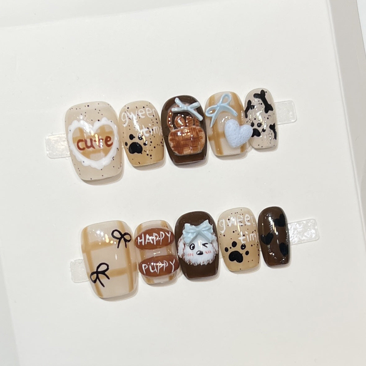 Playful Cartoon Dog-Themed Press-On Nail Art Set Acalora
