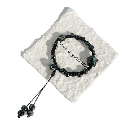 Adjustable Star and Bead Charm Bracelet Acalora